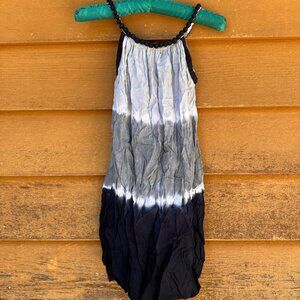 Tie-Dye Blue & Black Rayon Sleeveless Girls Sundress Medium M 7/8 Beaded Halter
